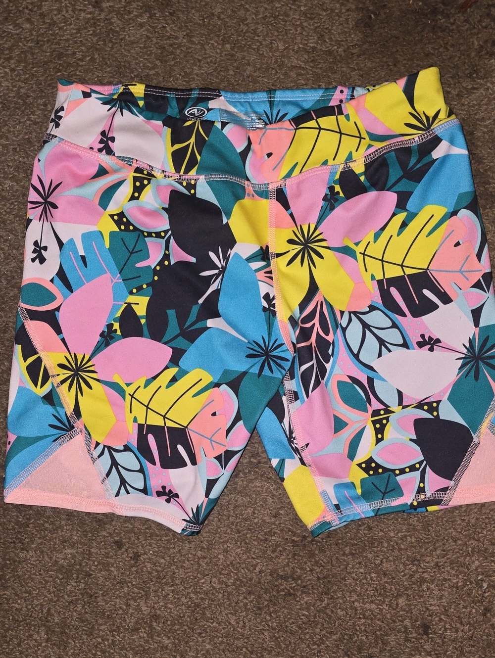 Colorful Tropical Print Athletic Shorts Size Large